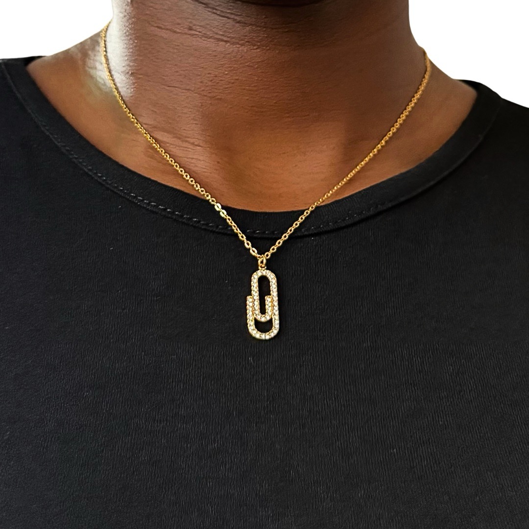 Pavé Paperclip Pendant Necklace - Image 3