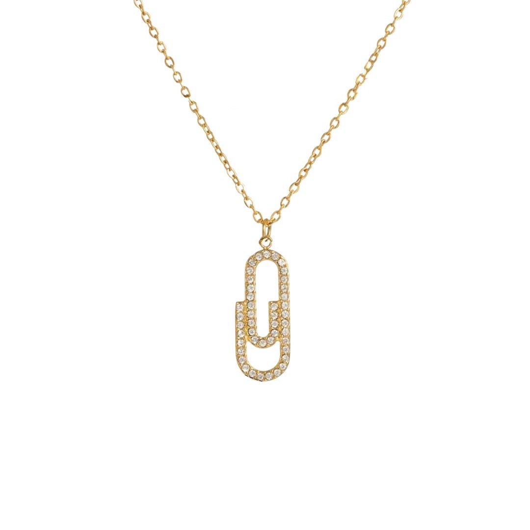 Pavé Paperclip Pendant Necklace