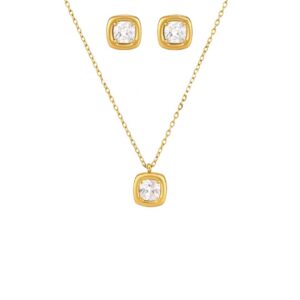 Cushion Crystal Necklace & Earring Set